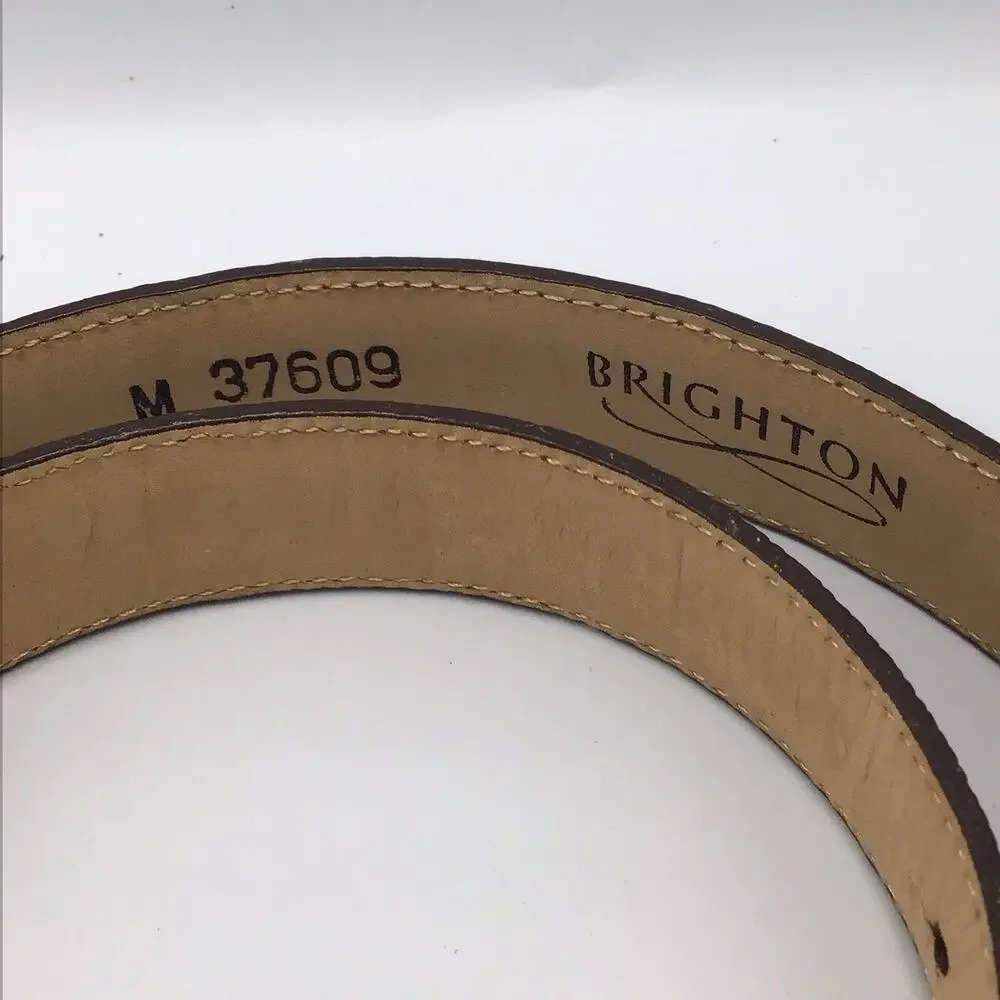 Brighton Women’s Brown Embossed Leather Belt Silver Tone Buckle Size M
